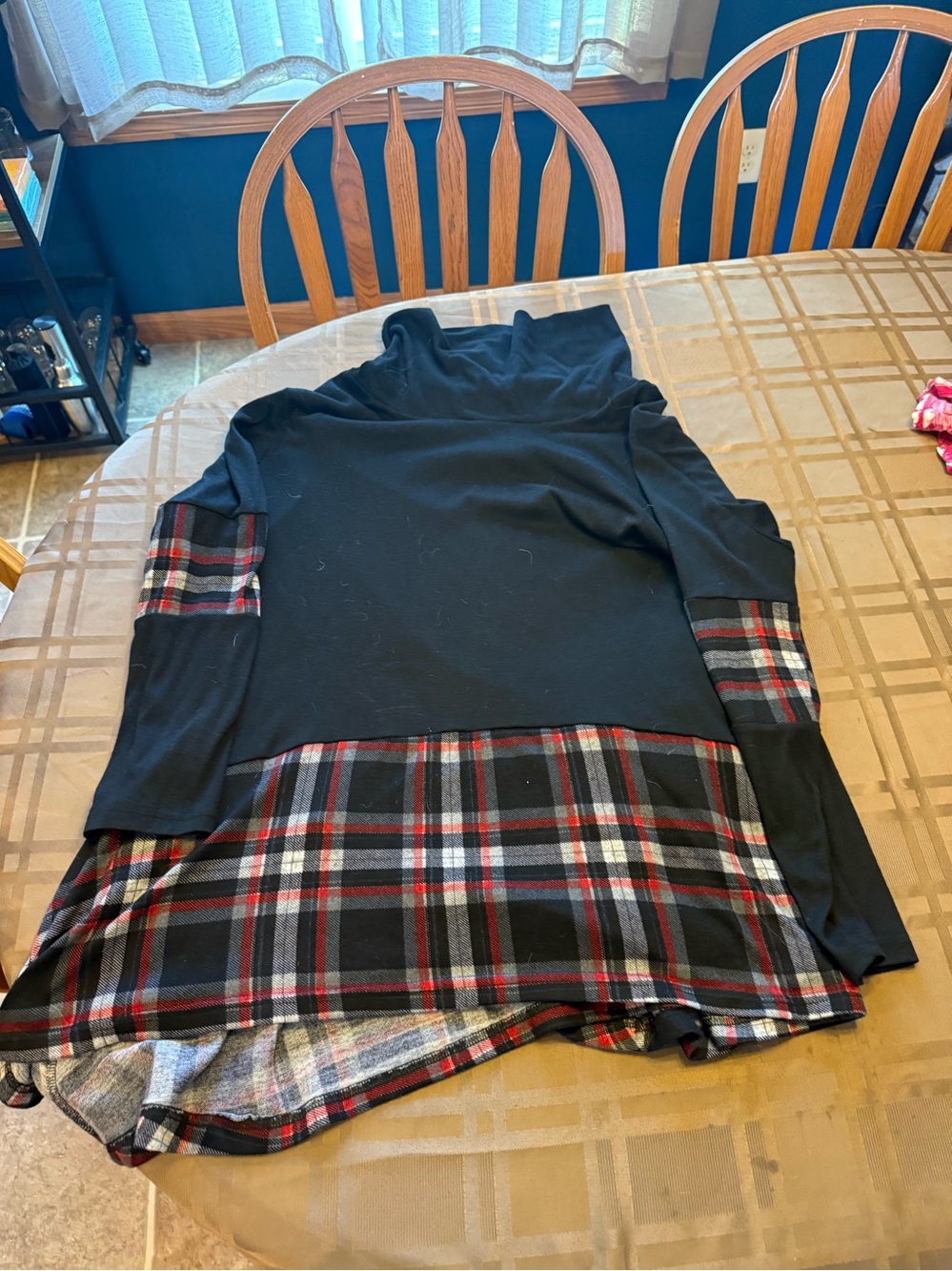 Women’s Black Plaid Knit Top with Turtleneck long oversized